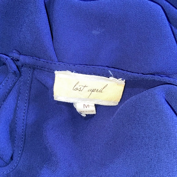 Last April Anthropologie Royal Blue Long-Sleeve Flowy Top w/Cutouts Size Medium - Picture 7 of 10